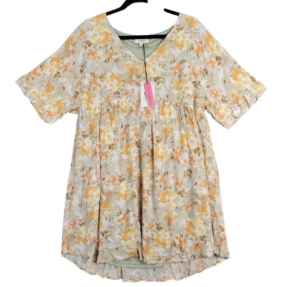 NWT Andree by UNIT D10257-1 Fall Floral Short Sleeve Babydoll Dress SIZE LARGE
